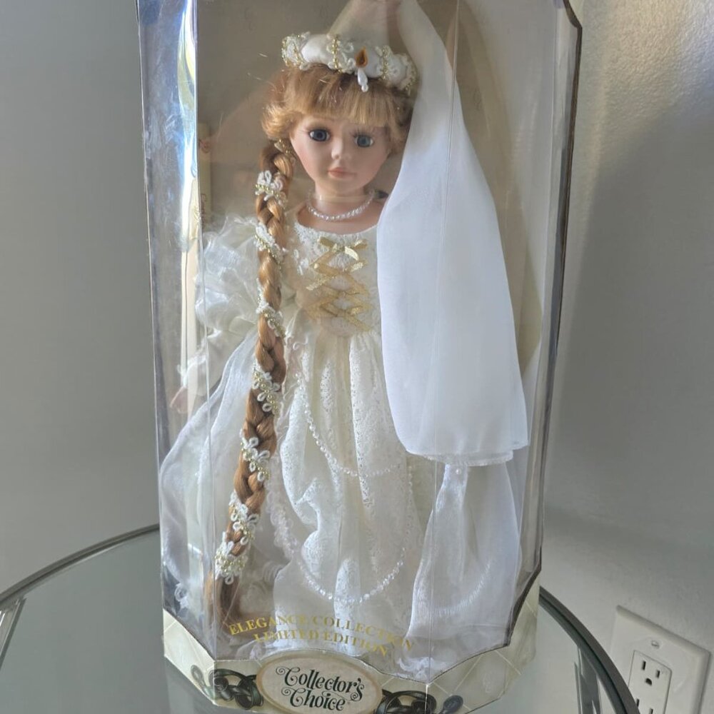 Porcelain Bride Doll - White and Gold